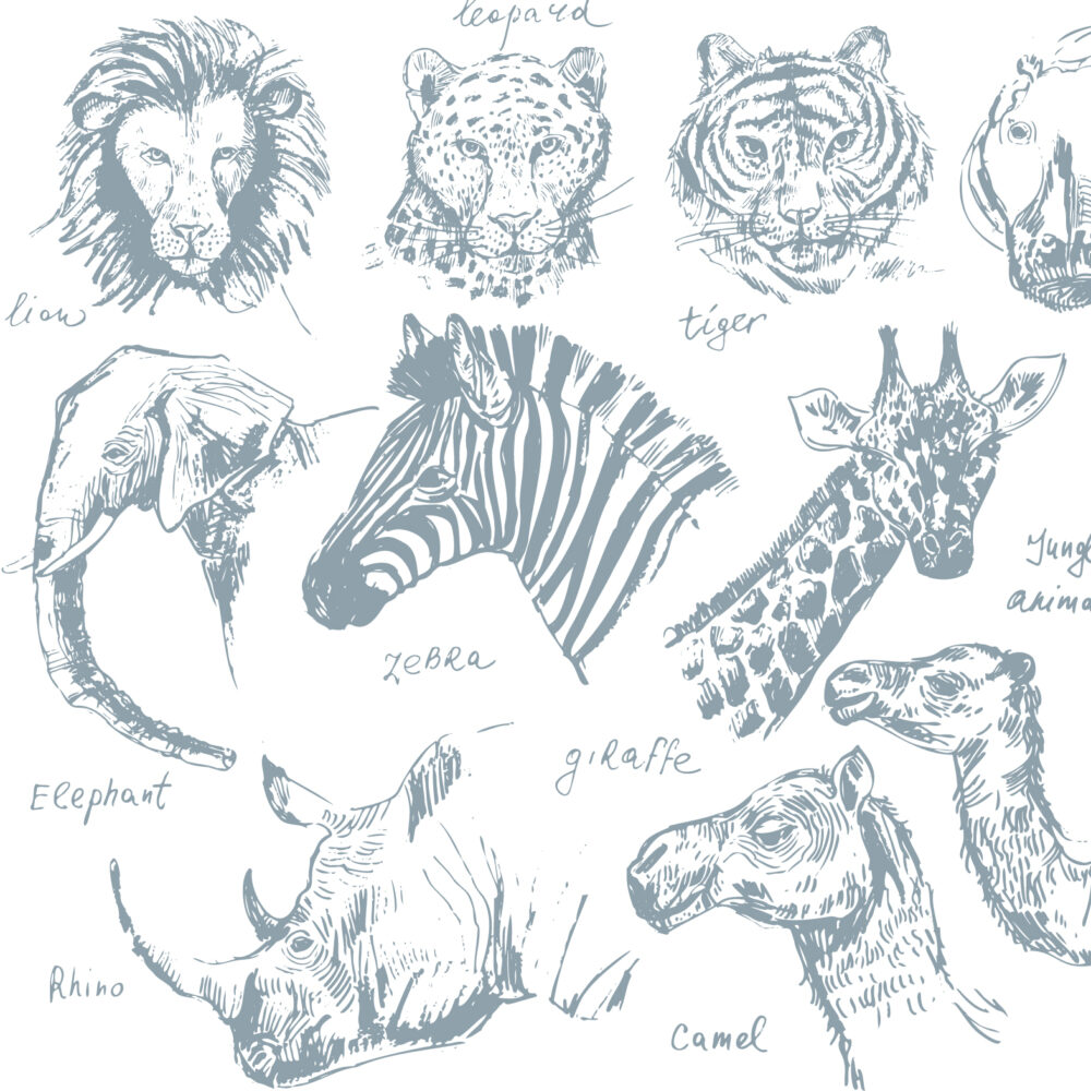 Carta da parati bambini Schizzo di animali tropicali