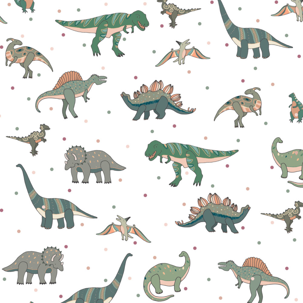 Carta da parati bambini Dinosauri con piselli