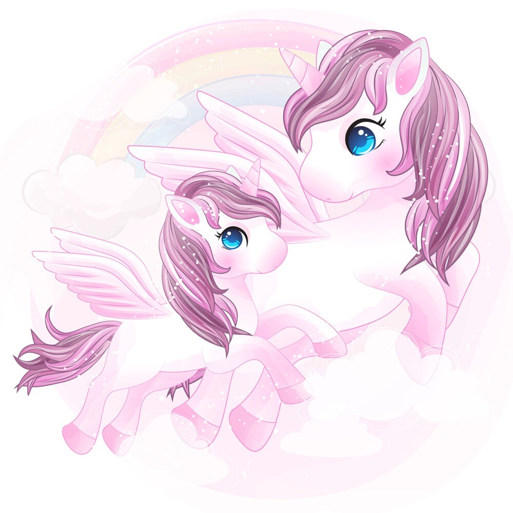 Carta da parati bambini Unicorni mamma e bambino