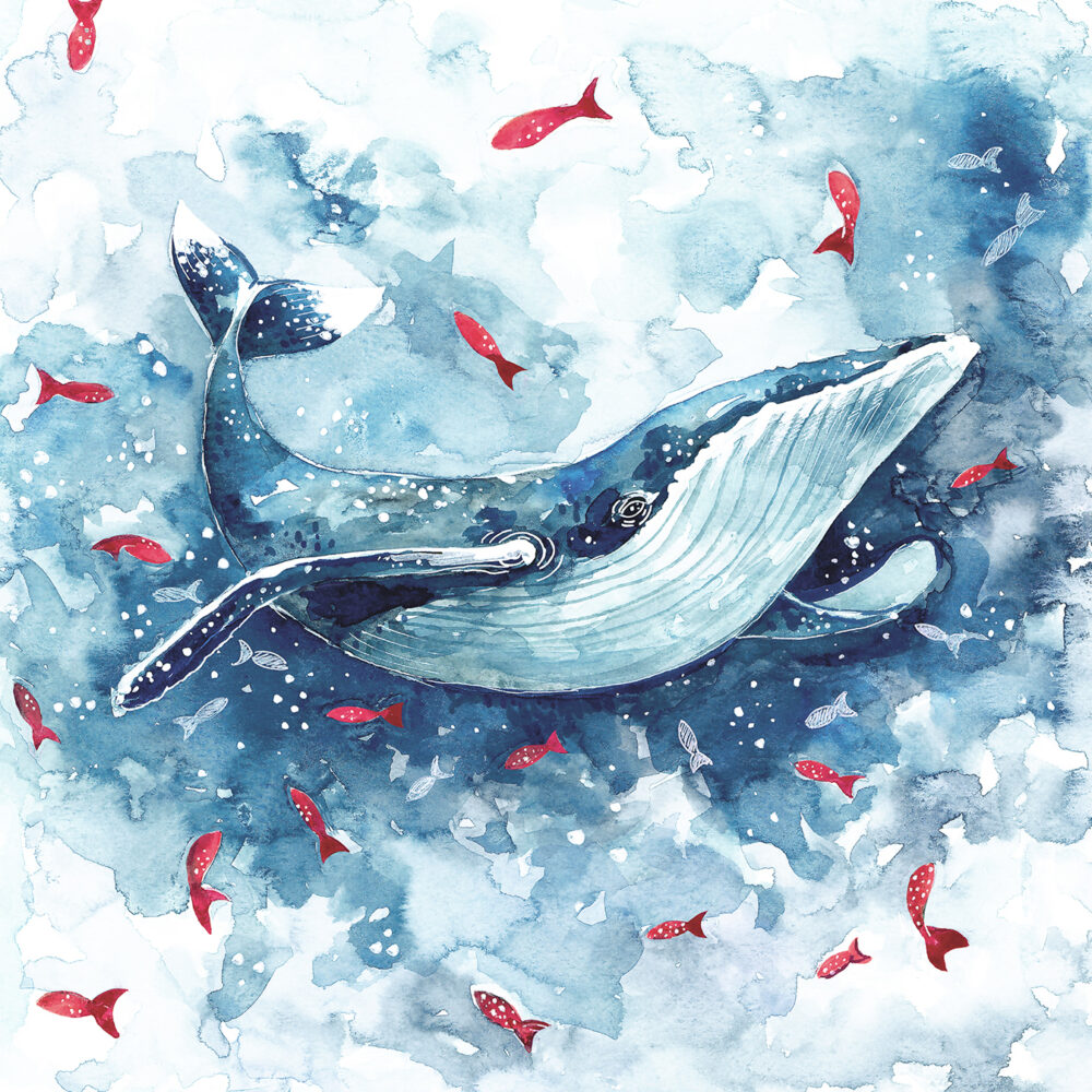Carta da parati bambini Una balena con pesci rossi