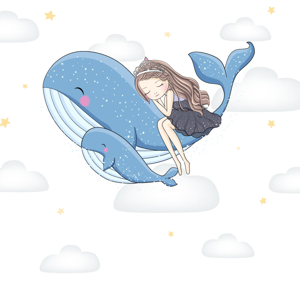 Carta da parati bambini Ragazza con balene