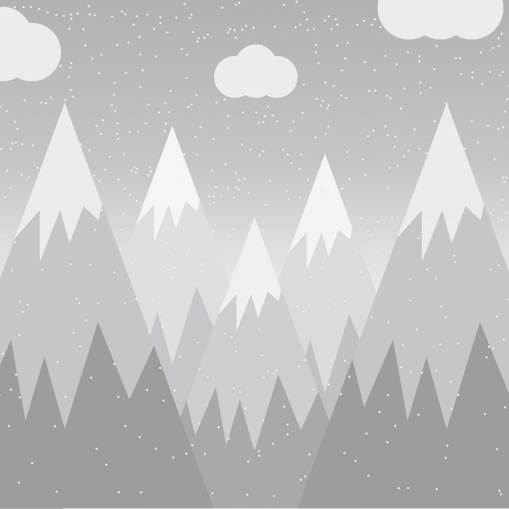 Carta da parati per bambini Montagne in tonalità grigia