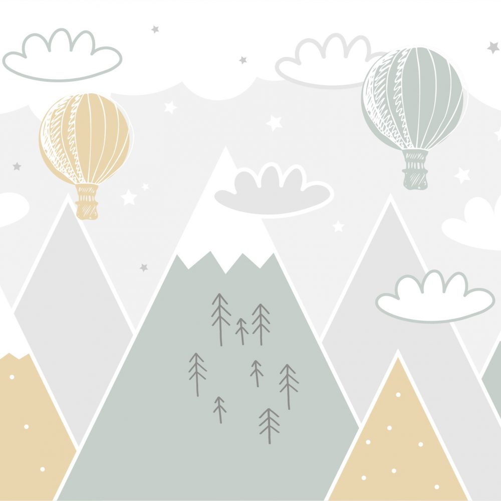 Carta da parati per bambini Mongolfiere tra le montagne
