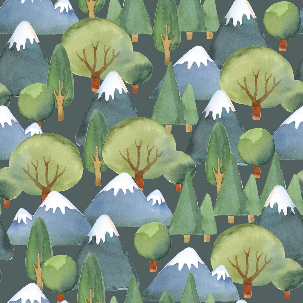 Carta da parati per bambini Alberi e montagne