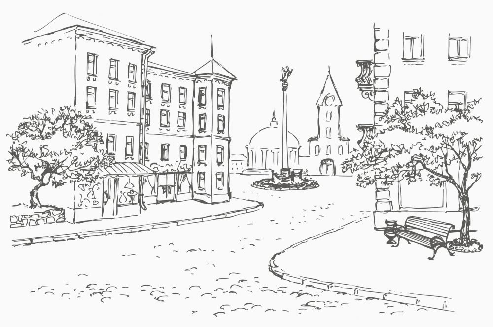 Carta da parati per bambini Paesaggio urbano in schizzi