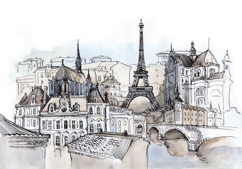 Carta da parati per bambini Edifici cittadini e Torre Eiffel