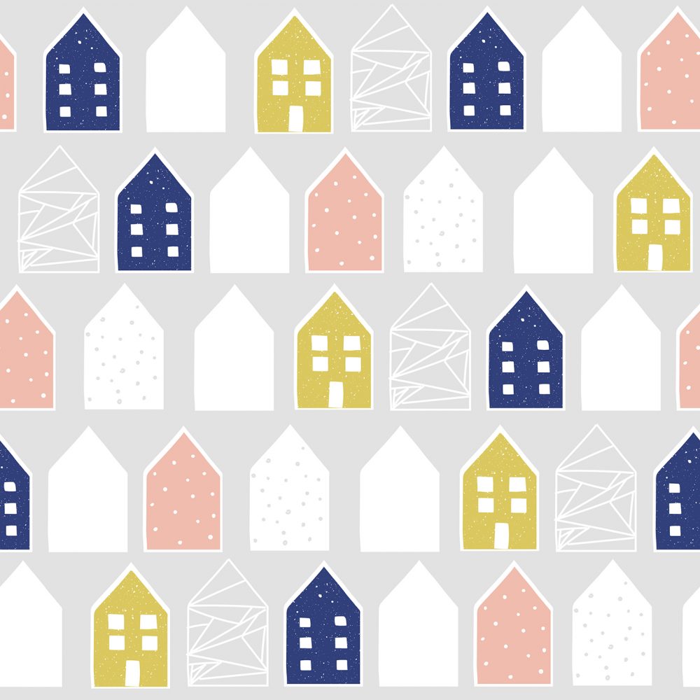 Carta da parati per bambini Casette colorate