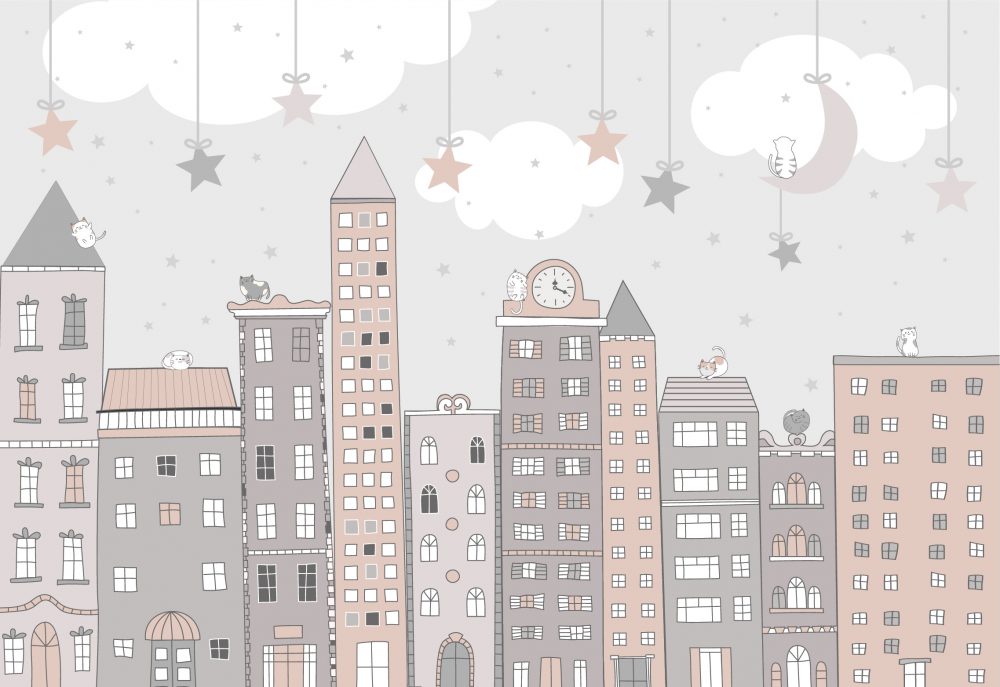 Carta da parati per bambini Gatti sui tetti