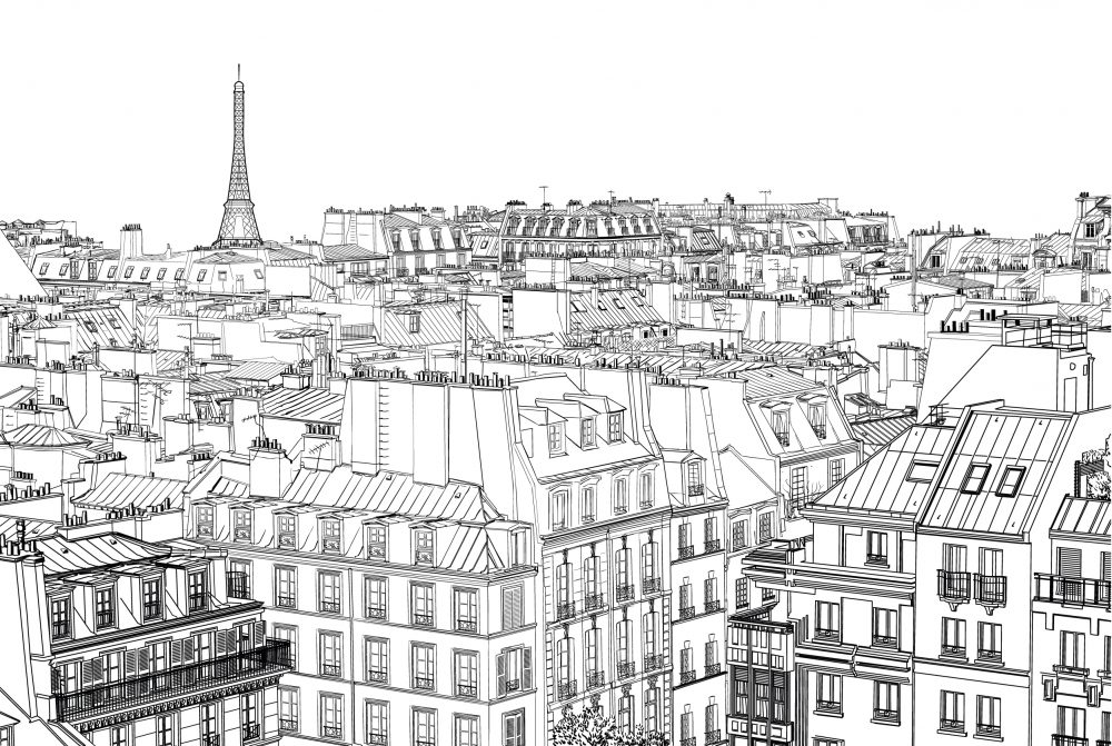 Carta da parati per bambini Tetti in bianco e nero della città